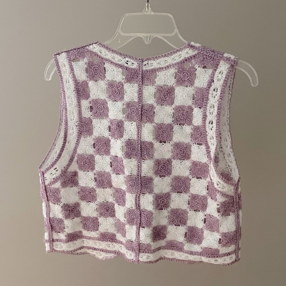 NWOT Nasty Gal Crochet Sweater Vest, Purple Grid Pattern, Size Large - Picture 2 of 4